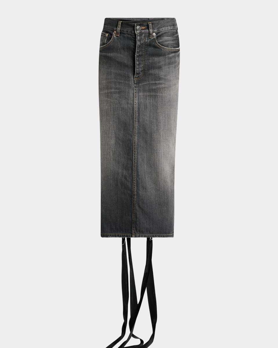 Lace-Up Denim Midi Skirt